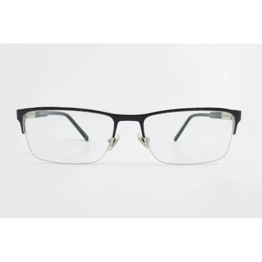 Montblanc MB 636-3 001 Black Silver Semi Rimless Eyeglass Frames Italy 56-17-145
